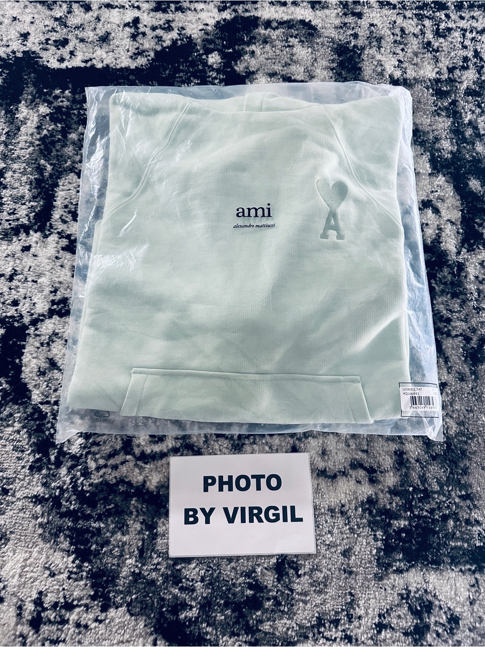 Ami Paris De Coeur Aqua Green Logo Hoodie 100% Authentic NWT